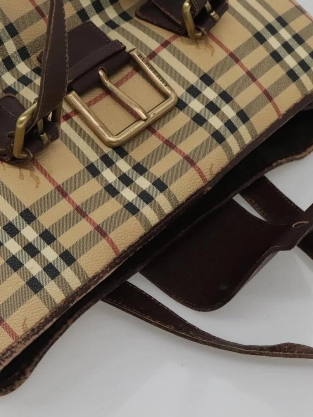 BURBERRY Nova Check Shoulder Bag PVC Beige Gold Auth 118369 - Picture 8 of 16